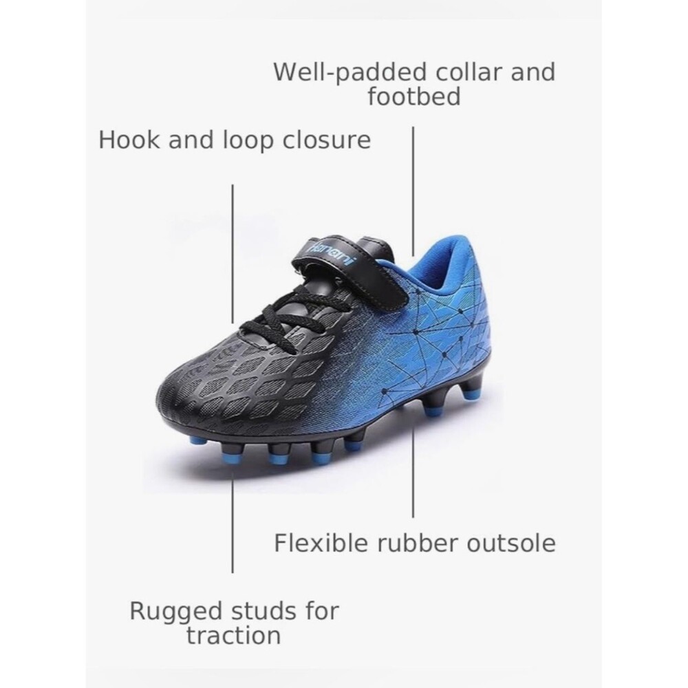 Hanani Kids Blue & Black Velcro Closure Athletic Sports Cleats. Little Kids 13. - Picture 8 of 10
